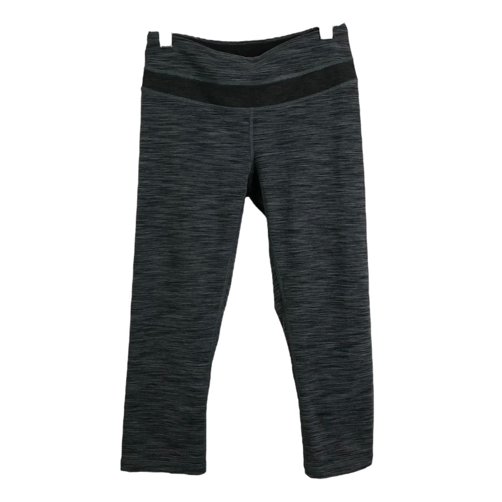 Lucy Women's Leggings S‎ Capri Heathered Gray Black Skinny Leg Mid-Rise Pull-On